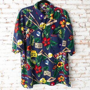 Box Office Island Hawaiian Pool Billiards Shirt Men’s‎ XL Navy Tropical Aloha